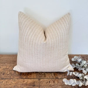 1647. Handmade Tan Stripe LINEN blend Cushion Cover, Various sizes - Picture 1 of 5
