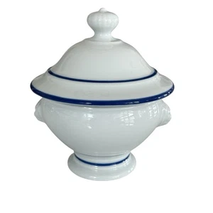 Zuppiera con coperchio testa di leone blu Apilco France Tradition blu gessato - Foto 1 di 11