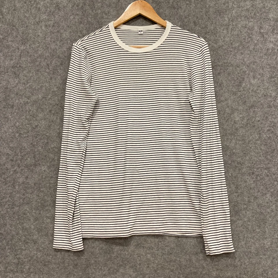 Camisa Uniqlo para mujer talla grande blanca a rayas manga larga mezcla de algodón 30106 Foto 1 de 4