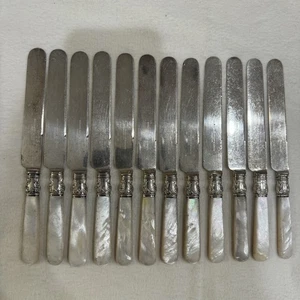 STERLING SILVER Shreve Crump & Low Co. Boston Mother Of Pearl SET OF 12 KNIVES - Picture 1 of 8