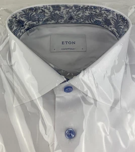 Eton Dress Shirt Solid White Paisley Collar Flip Cuff CONTEMPORARY L XXL B01 - Picture 1 of 14