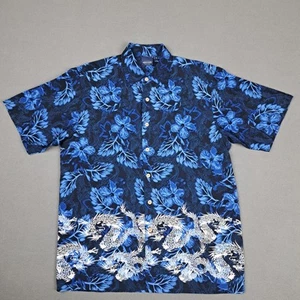 Sideout Shirt Mens Medium Dragon Floral Hawaiian Button Up Short Sleeve Casual - Picture 1 of 11