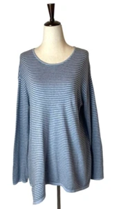 J Jill Pure Jill Sweater Women Small Blue Striped Cashmere Blend Asymmetric Hem - Picture 1 of 9