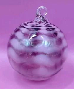All HAND BLOWN 5" ART GLASS Orb ZigZag Swirls Variant Light Pinks & Deep Purple - Picture 1 of 5