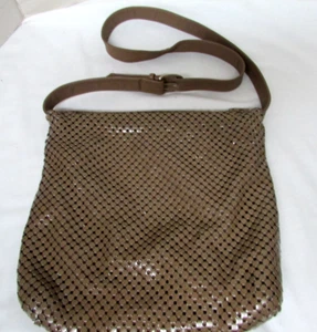 VTG Whiting and Davis USA Cross-Body Shoulder Metal Mesh Bag Dark Toupe 10 X 10 - Picture 1 of 12