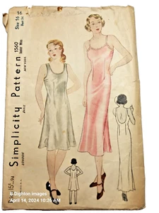 Vintage 1934 Simplicity Schnittmuster #1560 Damen Dessous Nachthemd Slip Gr.16 - Bild 1 von 3