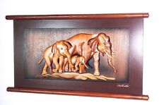 Wooden Decor Wall mounted Asian Elephant Family Handcrafted Natural 20*12 in 