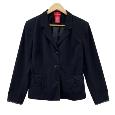 Chaqueta Blazer OSCAR De La Renta Mujer 10 Negro Poliéster Rayón Encaje Borde Bolsillos Foto 1 de 4