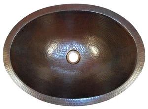 19" Oval Drop In Copper Bathroom Sink with Drain Choice - Picture 1 of 5