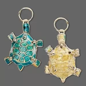 Anhänger, 2 vergoldete kleine türkis blaue Schildkröte Cloisonné Charms * - Bild 1 von 1
