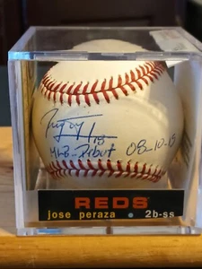 JOSE PERAZA-Cincinnati Reds 'MLB Debut 8-10-15' Signed OML Baseball (JSA COA) - Picture 1 of 8