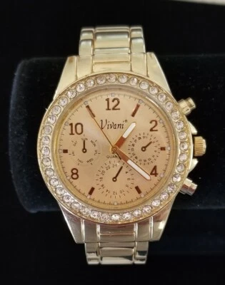 Nuevo con etiquetas Reloj Vivani Tono Dorado Puño/Brazalete Bisel Cristal Imitación Cronógrafo 6"-7" Funcionamiento Foto 1 de 4