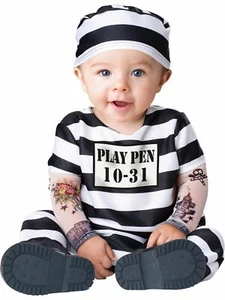 Infant Boys white & Black Convict Cutie Halloween Costume Jumpsuit 12-18 Months - Picture 1 of 1