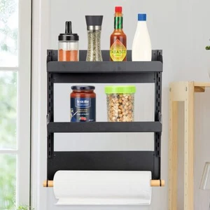 2 Tier Magnetic Spice Rack Refrigerator Shelf With Paper Towel Holder Kitchen - Picture 1 of 8
