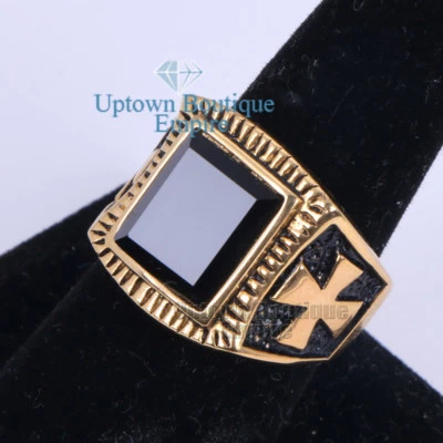 Men' Stainless Steel Cross Onyx Gold Ring Size 8-13 #10 - Image 1 of 2