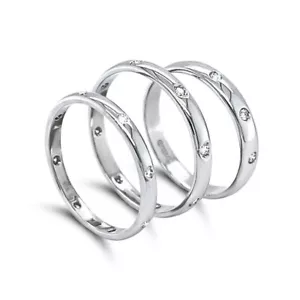 Diamond Wedding Ring 9ct or 18ct White Gold Court - Widths 2.5mm 3mm 4mm - Picture 1 of 8