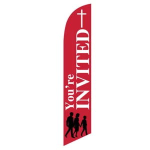You're Invited Feather Banner Swooper Flag for Churches, Flag Only - Picture 1 of 1