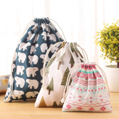 Vintage Travel Cotton Bag Drawstring Linen Storage Home Shoes Handmade Laundry - Image 1 of 4