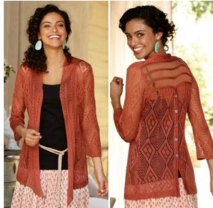 SOFT SURROUNDINGS CAMILLA OPEN WEAVE SOFT CARDIGAN LARGE KNIT BROWN LG - Picture 1 of 11