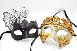 Couple Men Women Black Laser Cut Filigree Glitter Roman Venetian Masquerade Mask - Picture 1 of 3