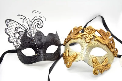 Couple Men Women Black Laser Cut Filigree Glitter Roman Venetian Masquerade Mask - Image 1 of 3