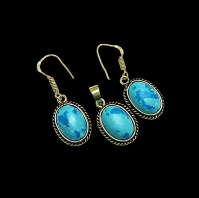 Juego de pendientes colgantes enchapados en plata de ley 925 con piedras preciosas Larimar joyas Foto 1 de 4