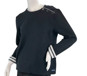 Vintage Saint James Atelier Navy Wool & Cotton Sweater w/ Shoulder Buttons Sz 8 - Picture 1 of 16