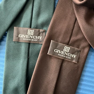 "Lote de 2 corbatas GIVENCHY Monsieur para hombre verde/marrón liso 3" poliéster 56""" Foto 1 de 4