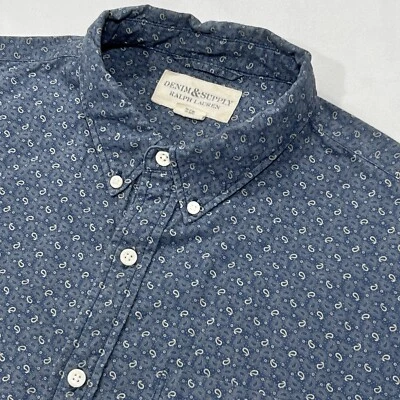 Camisa Denim & Supply Ralph Lauren Hombres Azul Cachemira Algodón Abotonada Talla Grande Foto 1 de 4