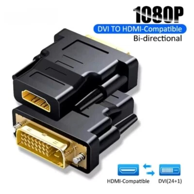 2 HDMI zu DVI Adapter Stecker auf Buchse Goldkontakte für Monitor PC HDTV Beamer - Bild 1 von 4