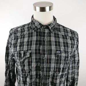 Buffalo David Bitton Mens Cotton LS Button Down Black White Plaid Dress Shirt L - Picture 1 of 11