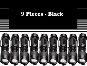 9 PIEZAS NEGRA Cree Q5 LED Súper Brillante Linterna con Zoom y Clip de Cinturón - Imagen 1 de 6