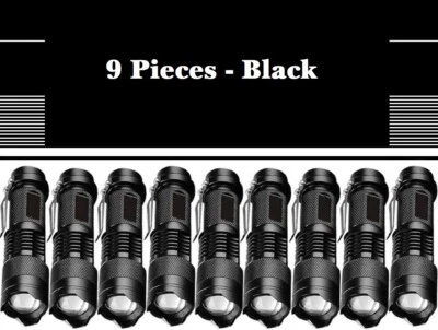 Linterna LED Super Brillante Cree Q5 9 PIEZAS NEGRA con Lente Zoom y Clip para Cinturón - Imagen 1 de 4