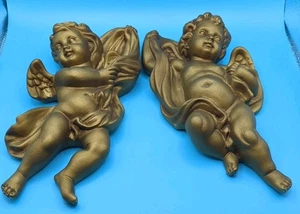 Vintage Gold Cherub Angels Wall Hangings Homco 1120 Decor Set of 2 - Picture 1 of 6