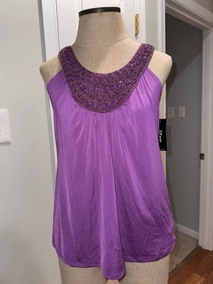 Iz Byer Purple Y2K Festival Going Out Rave Purple Embellished Beaded Top Blouse - Image 1 of 4