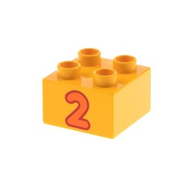1x Lego Duplo Construction Stone 2x2x1 Bright Orange Printed On No. 2 Set 10600