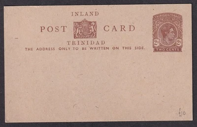 Tarjeta postal Trinidad y Tobago KGVI 2d marrón como nueva. HG #6 Foto 1 de 2