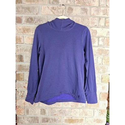 Женская фиолетовая рубашка Eddie Bauer в полоску с воротником-хомутом и длинным рукавом с отверстием для большого пальца топ M - Изображение 1 из 4