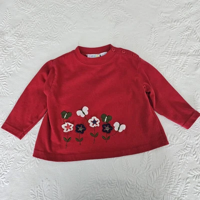 Camiseta Vintage Miniwear 24m vermelha floral patchwork manga longa, mistura de algodão. Excelente estado usado - Imagem 1 de 4