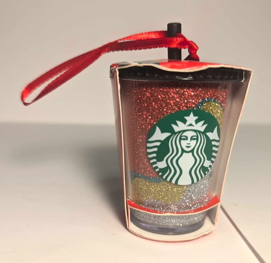 Starbucks Oro Rojo Onda Brillo Sirena Acrílico Adorno Café Pajita Vaso 2018 Foto 1 de 2