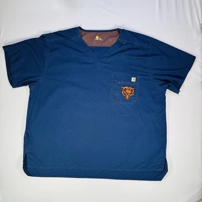 Carhartt Men’s 2XL Scrub Top Navy Blue Chicago Bears Logo Pocket Work Shirt - Image 1 of 4