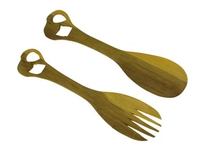Juego de servidor de ensaladas con mango de elefante decorativo de madera tallada a mano Zeckos - Imagen 1 de 3