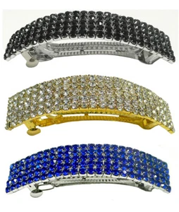 Set of 3 Large Vintage Bar Barrettes Sparkly Crystals ThickHair Barrettes-0004-3 - Picture 1 of 46