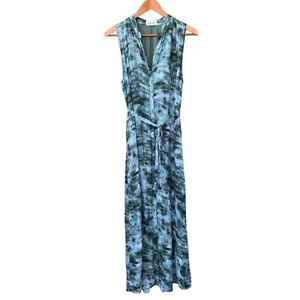 Bella Dahl Aquarell ärmelloses Maxikleid Knopfleiste Gürtel grün bunt Small - Bild 1 von 8