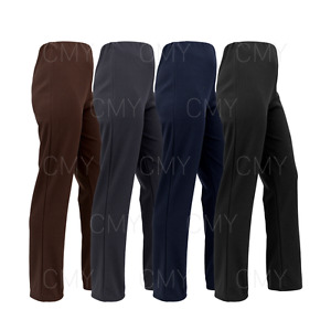WOMENS BOOTLEG TROUSERS LADIES STRETCH FINELY RIBBED PANTS PULL ON BOTTOMS 