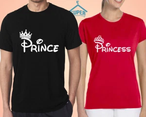 Pareja Camiseta PRINCE PRINCESS MODA Pareja Camiseta Dibujos Animados NEGRA-ROJA - Imagen 1 de 3