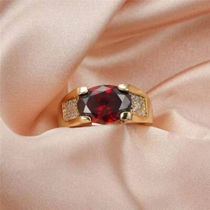 Ruby 18K Gold Plated Ring Pure 925 Sterling Silver Men's Jewelry Ring Gift Him - Picture 1 of 3