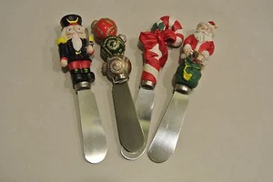 Santa Nutcracker Candy Cane Butter Cheese Spreaders Knives Boston Warehouse Xmas - Picture 1 of 1
