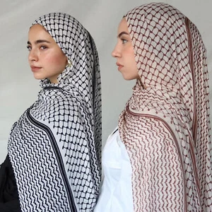 Palestine Scarf Keffiyeh Print Muslim Ladies Chiffon Hijab Keffiyeh Scarf Hijab - Picture 1 of 14