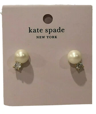New KATE SPADE Pearls of Wisdom Studs Pearl and Chrystal Gold Plated w/ Dust Bag - Image 1 of 4